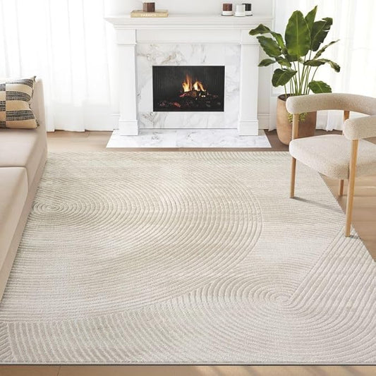 Abani Neutral Beige Area Rug 2' x 3' for Living Room, Bedroom - Zen Reiki Circles Pattern - Durable & Easy to Clean
