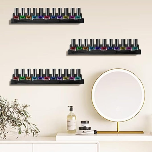 BTremary 15" Nail Polish Rack Wall Mounted Shelf Acrylic Paints Gel Polish Organizer and Storage with End Caps for Nail Techs, Art Lovers, Great Display Salons, Floating Shelves for Wall, Black