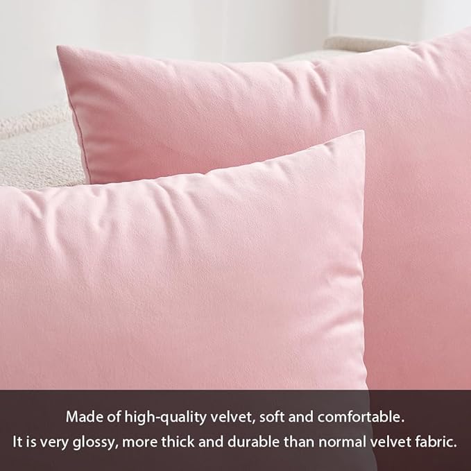 MIULEE Velvet Throw Pillow Covers 20x20 Inch, Pack of 2 - Bright Pink, Soft Solid Decorative Pillow Covers Cushion Cases Modern Luxury Valentines Home Decor for Spring Couch Sofa Bedroom Livingroom