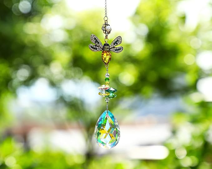 Crystal Suncatchers Bee Prism Rhinestones Ornament, Colorful Diamond Decor Prisms for Windows Wall Home Wedding Hanging