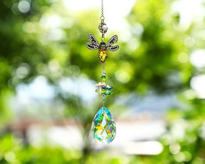 Crystal Suncatchers Bee Prism Rhinestones Ornament, Colorful Diamond Decor Prisms for Windows Wall Home Wedding Hanging