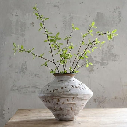 Wabi Sabi Rusty Vintage Vase, 11.4" Tall Wabi Sabi Decor Rustic Farmhouse Pottery Vase for Centerpiece, Textured Pottery Flower Vases for Home Decorative, Table, Living Room (White, Large)
