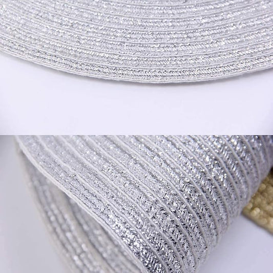 SHACOS Christmas Glitter Silver Placemats Set of 8 Sparkle Bling 15 inch Round Braided Table Mats Washable Place Mats for Dining Table Home Table Decor (Silver, 8)