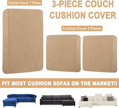 Sectional Couch Covers for 3-Piece Seat Cushion Velvet Separate L Shape Couch Cover Stretch Sofa Slipcover with 2 Pieces Pillowcases Furniture Protector (Sofa 2 Seater + 1 Chaise, Camel)