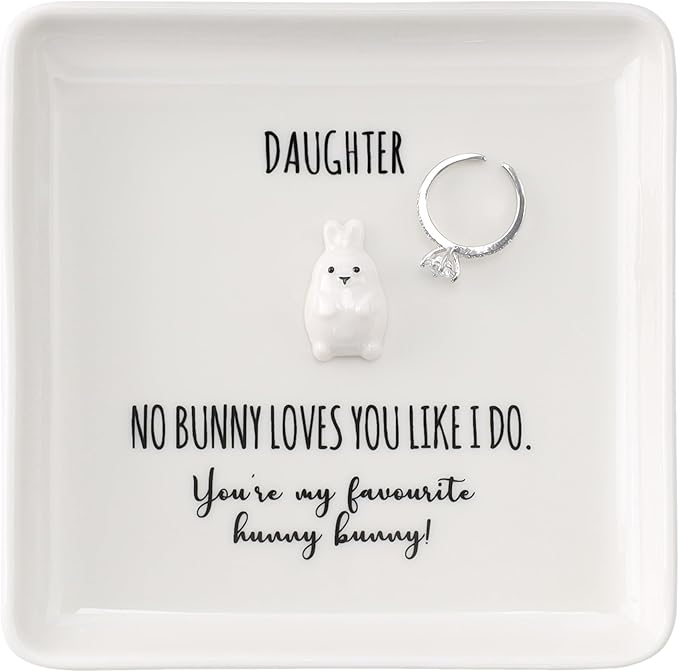 HOME SMILE Daughter Gift from Mom Chritsmas Valentines,Gifts for Daughter Bunny Ring Dish Birthday Thanksgiving Wedding Mothers Day