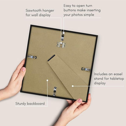 Americanflat 10x10 Picture Frame with Shatter-Resistant Glass - Use as 8x8 Frame with Mat or Display 10x10 Photo Without Mat - Streamline Collection - Square Frames for Tabletop or Wall - Black