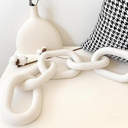 Wood Chain Link Decor, Shelf Decor Accents 5 Link Chain Boho Pine Wood Carved Modern Home Decor，for Farmhouse Living Room Bedroom Bookshelf Porch Coffee Table Decor (White)