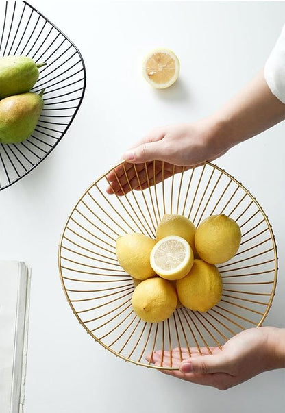 IBWell Gold Wire Fruit Basket Bowl Kitchen Stand for the Counters(Rount-Twill Small)