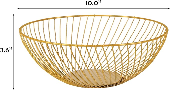 IBWell Gold Wire Fruit Basket Bowl Kitchen Stand for the Counters(Rount-Twill Small)