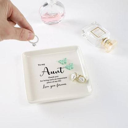HOME SMILE Aunt Gifts for Christmas Mothers Day-Butter Ring Dish Jewelry Tray-Birthday Gifts for Auntie from Niece-Aunt and Niece Gifts- Thank You for Being Such An Important Piece