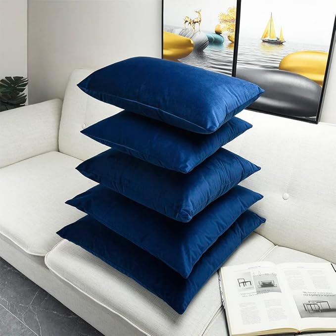 Artaimee Navy Blue Velvet Throw Pillow Covers 16x16 Set of 4 – Soft, Decorative Cushion Cases for Sofa, Bed, Couch, and Car | Cozy Solid Color, Hidden Zipper, Machine Washable