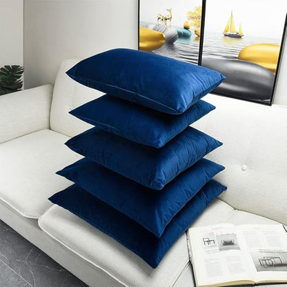 Artaimee Navy Blue Velvet Throw Pillow Covers 22x22 Set of 4 - Soft, Smooth Cushion Covers for Sofa, Couch, Bed, Office & Home Décor
