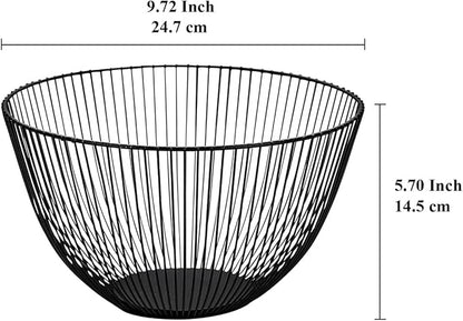 HOMQUEN Fruit Basket, Fruit Bowl, Metal Wire Fruit Basket for kitchen, Fruit Bowl for Kitchen Counter, Basket for Fruits, Vegetables, Breads, Snacks, Kitchen Gadgets (Round Tall, Black)