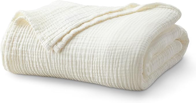 100% Cotton Muslin King Size Blanket | Soft, Breathable, and Lightweight Bed Blanket for All-Season | Perfect for Layering | Maria Collection (King, Off-White)