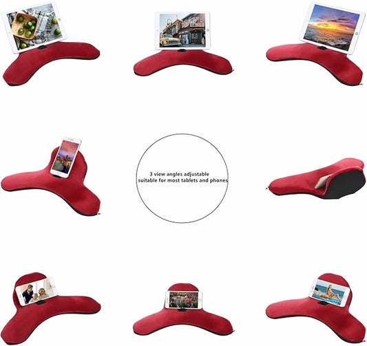 Pillow Cushion Multi-Angle Soft Tablet&Phone Stands, Pad Pillow Holders with Adjustable Angle Control for Pad Air, Pad Mini, Pad Pro, iPhones, Tablets, eReaders, and More (Wine Red)