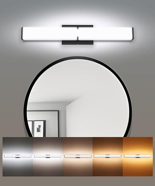 24.8Inch 2500LM Bathroom Light Fixtures 5CCT Optional, Black Modern LED Vanity Lights Clear Shade, Dimmable Bathroom Lighting Fixtures Over Mirror - ETL Listed