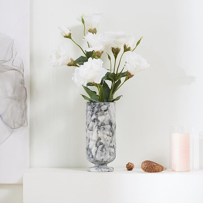 ZHOUYUESTONE Marble Vase, Hand-Carved Stone Vase for Home Decor, Artisanal Centerpiece for Farmhouse, Table, Bookshelf, Mantel, Living Room, Office, Kitchen - Classical & Rustic