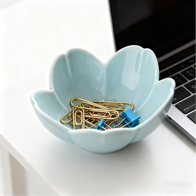 Flower Ring Dish Jewelry Tray, Ceramic Jewelry Dish, Cute Small Trinket Tray, Nightstand Bathroom Decor Ring Holder, Jewlery Plate Bowl for Christmas Friendship Birthday Gifts for Women Mom