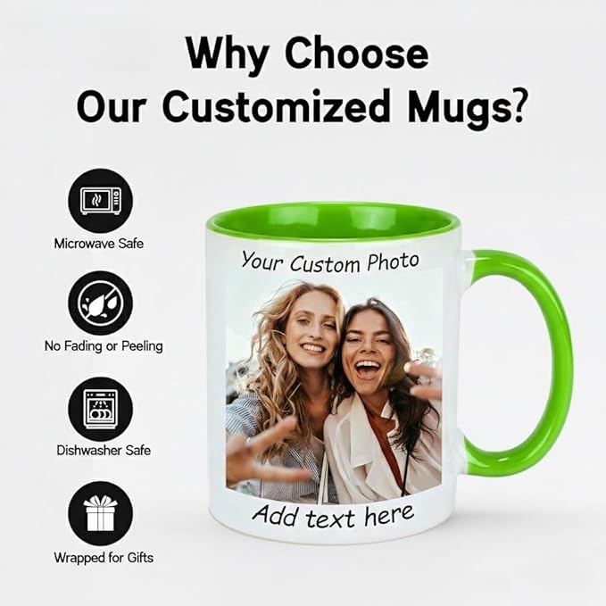 G9W168 Custom Coffee Mug, Customizable Coffee Cups with Pictures Personalized Ceramic Mug for Gifts Novelty Personalized Mugs for Friends (Green)