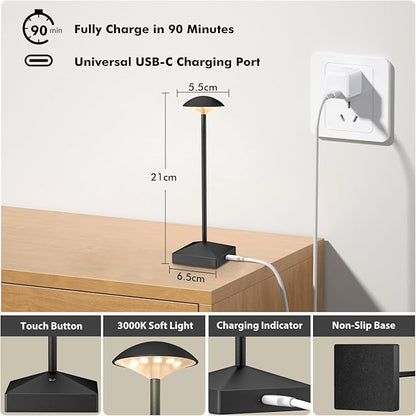 3 Pack 8.26in Black Small Cordless Table Lamps Rechargeable, Battery Operated Mini Lamp, Small Lamp Touch Portable Table Lights, LED Night Light for Bedside/Dining/Bar/Outdoor (Blcak-B)