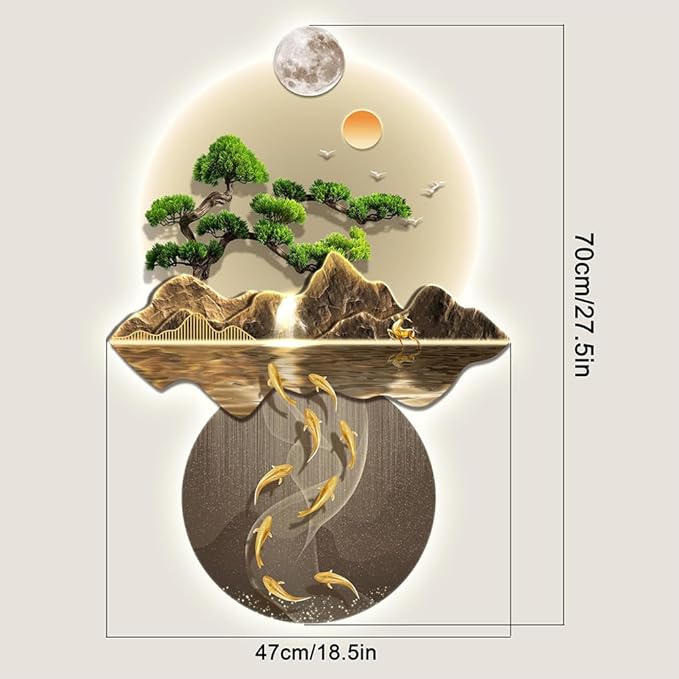 3D Decor, 3D Painting with Light, Wall Sculptures Hanging Art with LED Light, Chinese Wall Hanging Paintings for Home (#4)