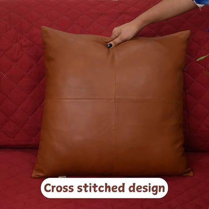 Lambskin Leather Pillow Cover - Sofa Cushion Case - Decorative Throw Covers for Living Room & Bedroom, 20x20 Inches - Camel Antique Plain Pack of 1