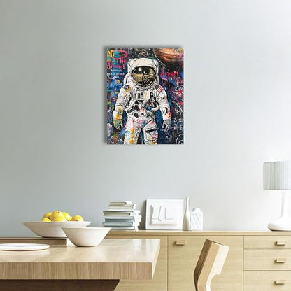 Ypxzzj Banksy Framed Graffiti Astronaut Canvas Wall Art Spaceman Posters Prints Pictures Wall Decor Modern Abstract Street Graffiti Painting Artwork for Living Room Home Decor Ready to Hang