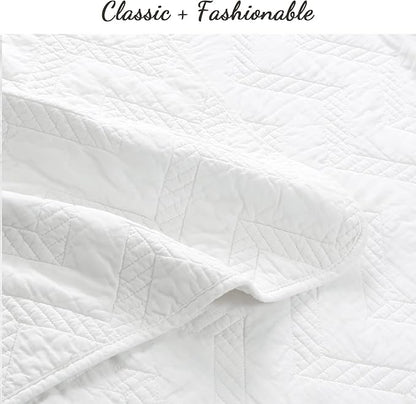 Cozy Line Home Fashions 100% Cotton Geometric Modern Zig Zag Stitch Solid White Quilt Bedding Set, Coverlet, Bedspread Lightweight for All Season (Chevron - White, Twin - 2 Piece)