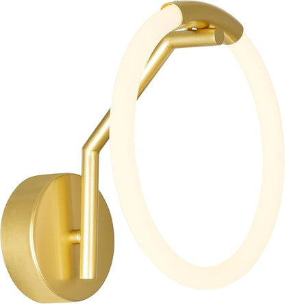 CWI Lighting Hoops 10'' Modern LED Wall Sconce in Satin Gold – Geometric Ring Light for Hallway, Entryway, Bathroom – Integrated LED, No Bulb Required – Sleek Minimalist Design