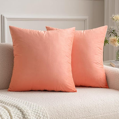 MIULEE Velvet Throw Pillow Covers 20x20 Inch, Pack of 2 - Coral Red, Soft Solid Decorative Pillow Covers Cushion Cases Modern Luxury Home Decor for Spring Couch Sofa Bedroom Livingroom