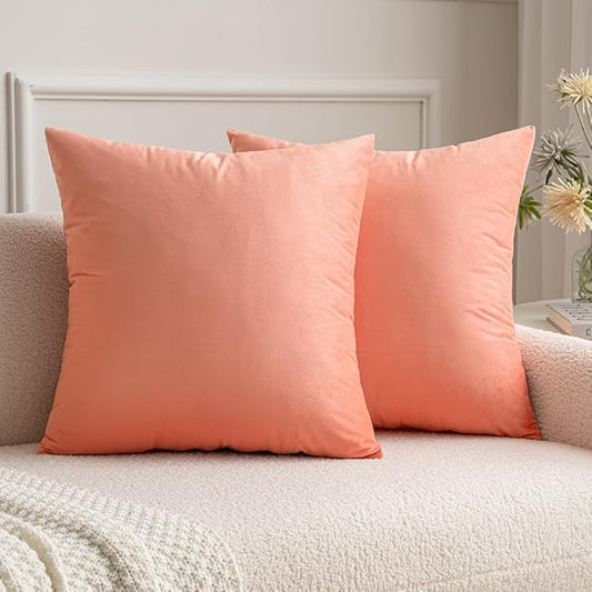 MIULEE Velvet Throw Pillow Covers 20x20 Inch, Pack of 2 - Coral Red, Soft Solid Decorative Pillow Covers Cushion Cases Modern Luxury Home Decor for Spring Couch Sofa Bedroom Livingroom