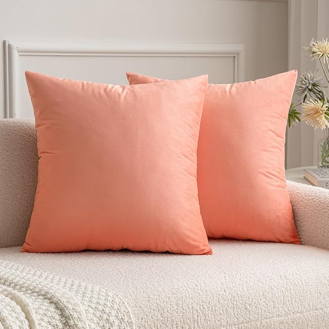 MIULEE Velvet Throw Pillow Covers 18x18 Inch, Pack of 2 - Coral Red, Soft Solid Decorative Pillow Covers Cushion Cases Modern Luxury Home Decor for Spring Couch Sofa Bedroom Livingroom
