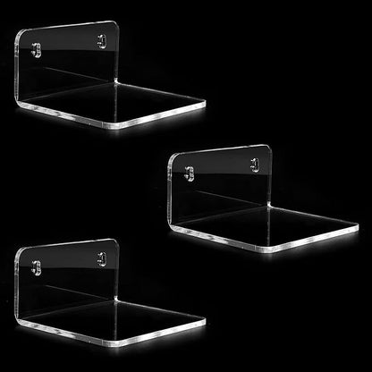 Acrylic Small Shelf,Mini Floating Wall Shelf,Wall Mounted Storage Shelf,for Pop Figures,Plant,Picture Photo Modern Wall for Office Bedroom Living Room,Clear (3 Pack)