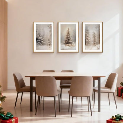 Winter Snowy Forest Landscape Framed Canvas Wall Art Set,Modern Woodland Frosty Scenery Wall Decor,Nature Snow Covered Pine Tree Botanical Artwork for Living Room, Bedroom,Farmhouse- 16"x24"x3