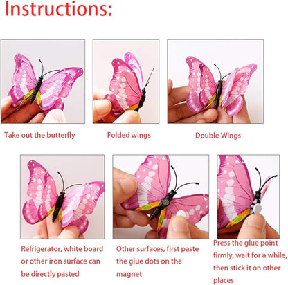 Somotersea 24pc 3D Butterfly Wall Decor - Removable Butterfly Decals for Girls Room & Birthday Parties - Pink