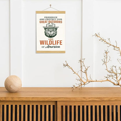 YGSDZY Rustic Hanging Canvas Poster, Preserve and Protect Our Great Outdoors and Wildlife of America Poster, Outdoorsy Wall Art, Cabin Decor, Canvas Art for Fishing Hunting Camp, 11.8 * 15.7
