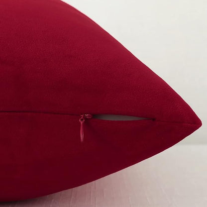 mixeoo Comfy Christmas Red Throw Pillow Covers Decorative Square Solid Thick Velvet Super Soft Cushion Cases Home Decor for Sofa Couch Living Room Chair, Set of 2, 20 x 20 Inch
