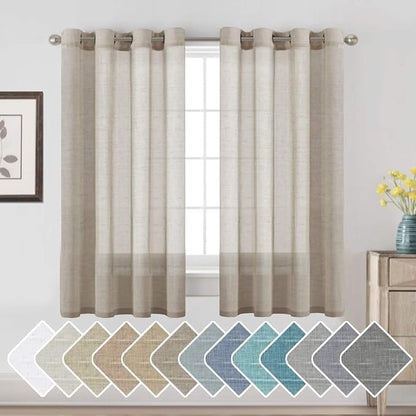 H.VERSAILTEX Linen Curtains Flax Linen Blended Curtain Panels for Living Room/Bedroom Semi Sheer Privacy Curtains 63 inch Length 2 Panels Set Nickel Grommet Window Drapes, Taupe