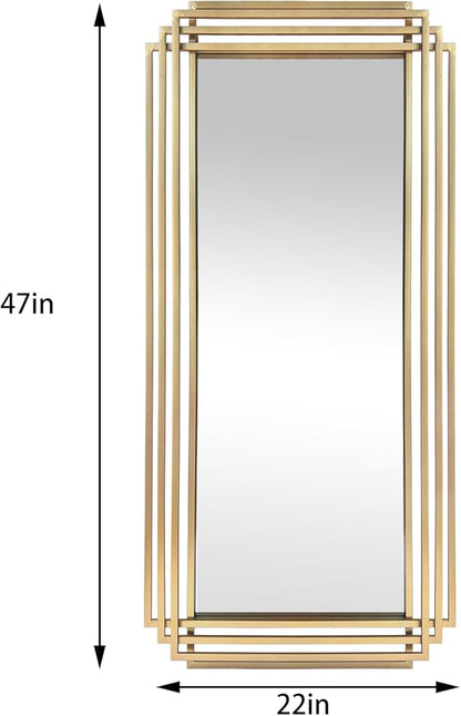 Gold Rectangle Mirror, 47"x22" Geometric Art Deco Mirror with Metal Frame, Modern Elegant Wall Mirrors for Living Room Bathroom Bedroom Entryway Hallway, Hangs Vertically or Horizontally