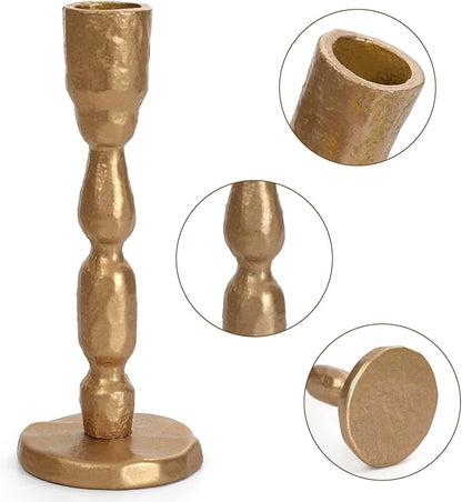 Antique Brass Handcrafted Iron Taper Candle Holders - Set of 2 Decorative Candlesticks for Weddings, Dining, and Parties