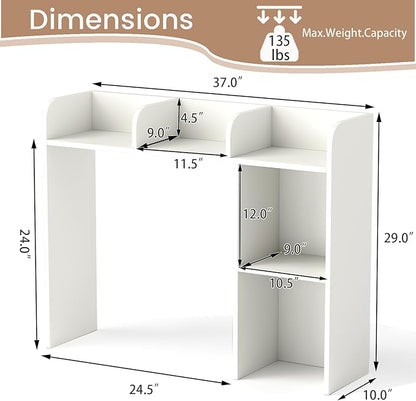 Desktop Bookshelf, 3-Tier Wood Countertop Bookcase with 5 Shelves, Desk Hutch for College Dorm, Multipurpose Desk Organizer Shelf Display Rack for Home Office, Hutch Top Only