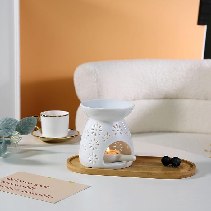 Ceramic Tea Light Candle Holder, Essential Oil Burner Wax Melt Burner, Incense Aroma Diffuser, Home Decor