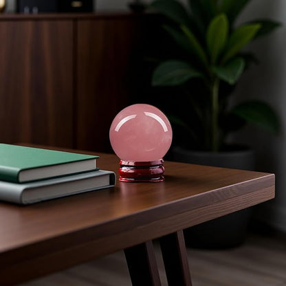 Natural Clear Quartz Crystal Sphere with Stand，5PC Real Crystals Ball, Clear Quartz Small Ball Decor (Rose Quartz Ball)