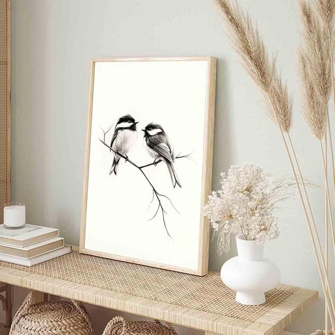 Bird Sketch Wall Art Minimalist Animal Print Vintage Bird Prints Pencil Drawing Wall Art Minimalist Birds Canvas Animal Sketch Prints Black And White Birds Picture Neutral Room Decor 16x24inch No Frame