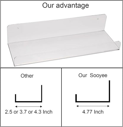 Sooyee Acrylic Shelves,2 Pack 15 Inch Floating Wall Shelves, Funko Pop Display Shelf,Invisible Kids Book Shelf,Picture Ledge Shelf Decor, Bathroom Wall Shelves,Clear