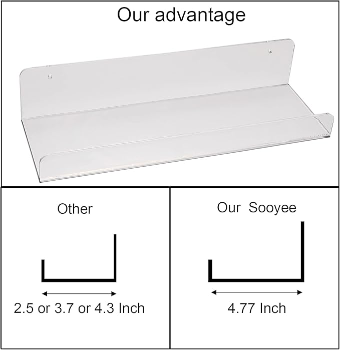 Sooyee Acrylic Shelves,8 Pack 15 Inch Floating Wall Mounted Shelves, Funko Pop Display Case,Invisible Kids Book Shelf,Picture Ledge Shelf Decor Accents,Bathroom Shelf,Clear