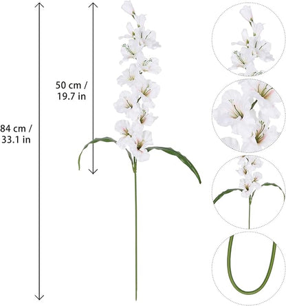 IPOPU 5PCS White Silk Gladiolus Long Stem Artificial Flowers, 33" Height, Classic Elegant Realistic Style for Tall Vase Wedding Centerpieces Home Table Party Decor