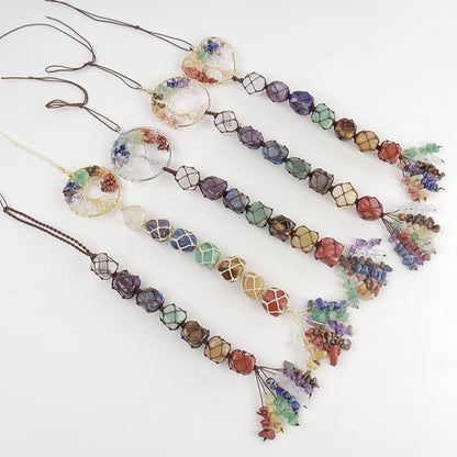 Anjiucc 7 Chakra Stone Healing Crystal Tree of Life Wall Hanging Home Interior Decoration，Window Decoration，Yoga Meditation