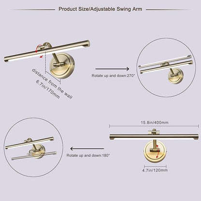 Modern Dimmable Picture Lights for Wall 15.7" Hard-Wired LED Picture Frame Lights for Paintings Gallery Light with Adjustable Swing Arm Display Lights For Artwork, 7W, 2700K, Warm White Antique Bronze