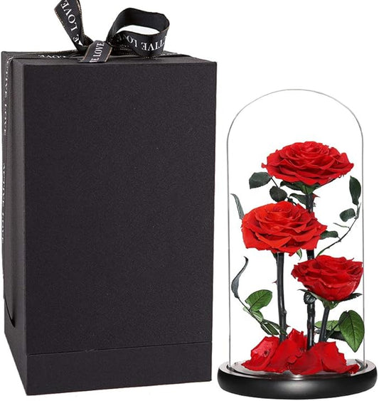 Perfectione Roses Handmade Preserved Rose in Glass Dome, Red Roses, Birthday Gifts for Women